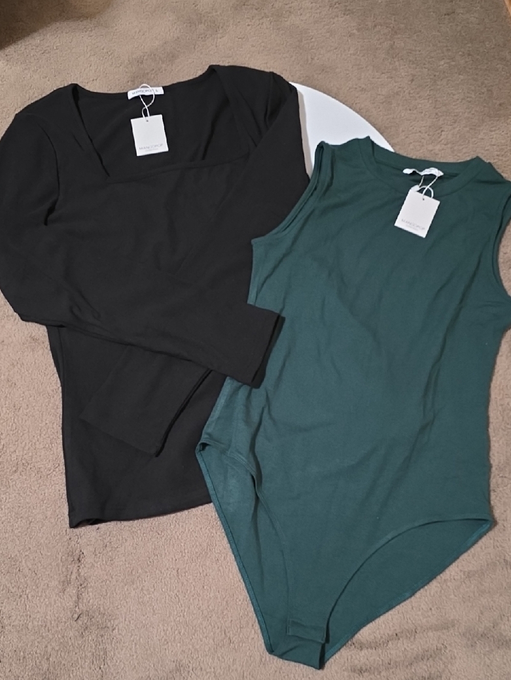 Sleeveless Forest Green Bodysuit and Black Long-Sleeve Top Set